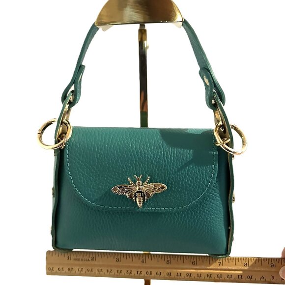 Gold Bee Handbag-Vera Pelle-Made In Italy-Leather Grab Handle Bag W/ Chain Strap - Picture 13 of 15